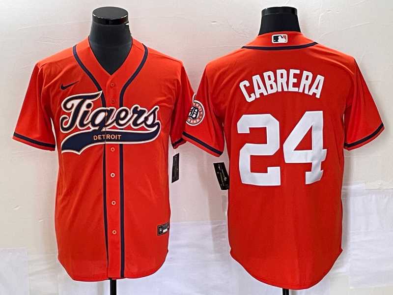 Men%27s Detroit Tigers #24 Miguel Cabrera Orange Cool Base Stitched Baseball Jersey->detroit tigers->MLB Jersey